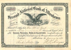 Second National Bank of Allentown - Stock Certificate